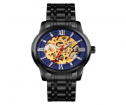 SKMEI 9222 Black Stainless Steel Automatic Watch For Men - Blue & Black