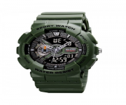 SKMEI 1688 Army Green PU Dual Time Watch For Unisex - Army Green