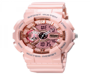 SKMEI 1688 Pink PU Dual Time Watch For Unisex - Pink
