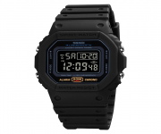 SKMEI 1628 Black PU Digital Watch For Unisex - Black