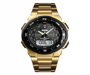 SKMEI 1370 Golden Stainless Steel Dual Time Watch For Men - Golden