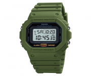 SKMEI 1628 Army Green PU Digital Watch For Unisex - White & Army Green