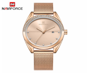 NAVIFORCE NF5015 RoseGold Mesh Stainless Steel Analog Watch For Women - RoseGold