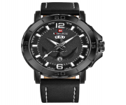 NAVIFORCE NF9122 Black PU Leather Analog Watch for Men - White & Black