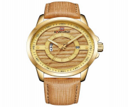 NAVIFORCE NF9151 Brown PU Leather Analog Watch for Men - Golden & Brown