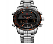 NAVIFORCE NF9024 Silver Stainless Steel Dual Time Wrist Watch For Men - Orange & Silver