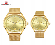 NAVIFORCE NF3013 Golden Mesh Stainless Steel Analog Watch For Couple - Golden