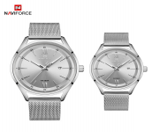 NAVIFORCE NF3013 Silver Mesh Stainless Steel Analog Watch For Couple - White & Silver