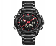 NAVIFORCE NF9050 Black Stainless Steel Dual Time Wrist Watch For Men - Red & Black