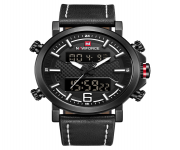 NAVIFORCE NF9135 Black PU Leather Dual Time Wrist Watch For Men - White & Black
