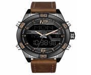 NAVIFORCE NF9128 Chocolate PU Leather Dual Time Wrist Watch For Men - Black & Chocolate