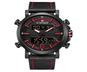 NAVIFORCE NF9135 Black PU Leather Dual Time Wrist Watch For Men - Red & Black