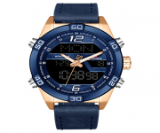 NAVIFORCE NF9128 Navy Blue PU Leather Dual Time Wrist Watch For Men - Royal Blue & Navy Blue