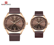 NAVIFORCE NF3013 Bronze Mesh Stainless Steel Analog Watch For Couple - RoseGold & Bronze