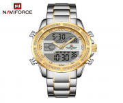 NAVIFORCE NF9190 Silver Stainless Steel Dual Time Watch For Women - Golden & Silver