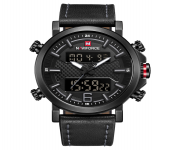 NAVIFORCE NF9135 Black PU Leather Dual Time Wrist Watch For Men - Grey & Black