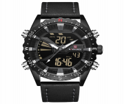 NAVIFORCE NF9136 Black PU Leather Dual Time Wrist Watch For Men - Grey & Black