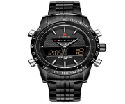 NAVIFORCE NF9024 Black Stainless Steel Dual Time Wrist Watch - Men's White & Black