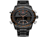 NAVIFORCE NF9024 Black Stainless Steel Dual Time Wrist Watch For Men - Orange & Black