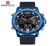 NAVIFORCE NF9172 Navy Blue PU Leather Dual Time Wrist Watch For Men - Royal Blue & Navy Blue