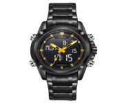 NAVIFORCE NF9050 Black Stainless Steel Dual Time Wrist Watch For Men - Yellow & Black