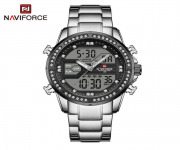 NAVIFORCE NF9190 Silver Stainless Steel Dual Time Watch For Women - Black & Silver