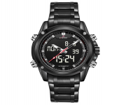 NAVIFORCE NF9050 Black Stainless Steel Dual Time Wrist Watch For Men - White & Black