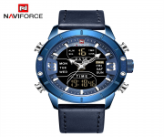 NAVIFORCE NF9153 Navy Blue PU Leather Dual Time Wrist Watch For Men - Royal Blue & Navy Blue