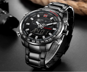 NAVIFORCE NF9093 Black Stainless Steel Dual Time Wrist Watch For Men - Black