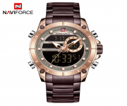 NAVIFORCE NF9163 Bronze Stainless Steel Dual Time Wrist Watch For Men - RoseGold & Bronze