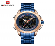 NAVIFORCE NF9170 Royal Blue Stainless Steel Dual Time Wrist Watch For Men - RoseGold & Royal Blue