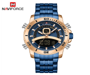 NAVIFORCE NF9181 Men's Royal Blue Stainless Steel Dual Time Wrist Watch in RoseGold & Royal Blue