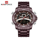 NAVIFORCE NF9181 Bronze Stainless Steel Dual Time Wrist Watch For Men - Bronze