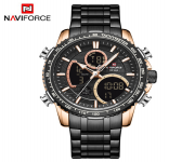 NAVIFORCE NF9182 Black Stainless Steel Dual Time Wrist Watch For Men - RoseGold & Black