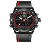 NAVIFORCE NF9144 Black PU Leather Dual Time Wrist Watch For Men - Red & Black