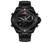 NAVIFORCE NF9120 Black Stainless Steel Dual Time Wrist Watch For Men - Black