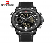 NAVIFORCE NF9172 Black PU Leather Dual Time Wrist Watch For Men - Black