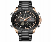 NAVIFORCE NF9146 Black Stainless Steel Dual Time Wrist Watch for Men - RoseGold & Black | Shop Now