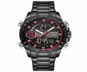 NAVIFORCE NF9146 Black Stainless Steel Dual Time Wrist Watch For Men - Red & Black
