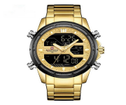 NAVIFORCE NF9138 Golden Stainless Steel Dual Time Wrist Watch For Men - Black & Golden