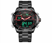 NAVIFORCE NF9133 Black Stainless Steel Dual Time Wrist Watch For Men - Red & Black