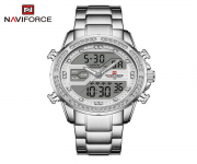 NAVIFORCE NF9190 Silver Stainless Steel Dual Time Watch For Women - White & Silver