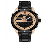 NAVIFORCE NF9120 Black Stainless Steel Dual Time Wrist Watch For Men - RoseGold Case & Black