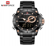 NAVIFORCE NF9163 Black Stainless Steel Dual Time Wrist Watch For Men - Black