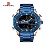 NAVIFORCE NF9138 Royal Blue Stainless Steel Dual Time Wrist Watch For Men - RoseGold & Royal Blue