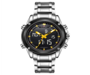 NAVIFORCE NF9050 Silver Stainless Steel Dual Time Wrist Watch For Men - Yellow & Silver