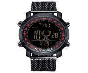 NAVIFORCE NF9130 Black Mesh Stainless Steel LED Pedometer Digital Wrist Watch For Men - Red & Black