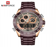NAVIFORCE NF9188 Bronze Stainless Steel Duel Time Watch For Men - RoseGold & Bronze