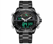 NAVIFORCE NF9133 Black Stainless Steel Dual Time Wrist Watch For Men - Grey & Black