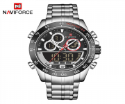 NAVIFORCE NF9188 Silver Stainless Steel Duel Time Watch For Men - Silver